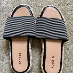 Torrid Black and White Striped Slide Sandals